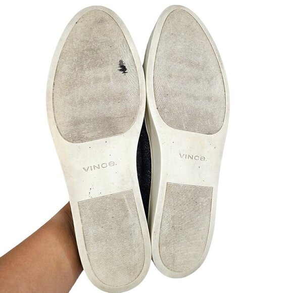 Vince Sneaker Slide Shoe Gray Black White Leather Heel Tweed Slip on - Picture 7 of 9